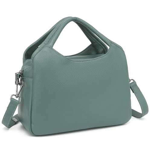 KOGTLA Medium Genuine Leather Purses for Women with Detachable Satchel Strap, Ladies Soft Handbags, Tote Hobo Bags - color: Light Green