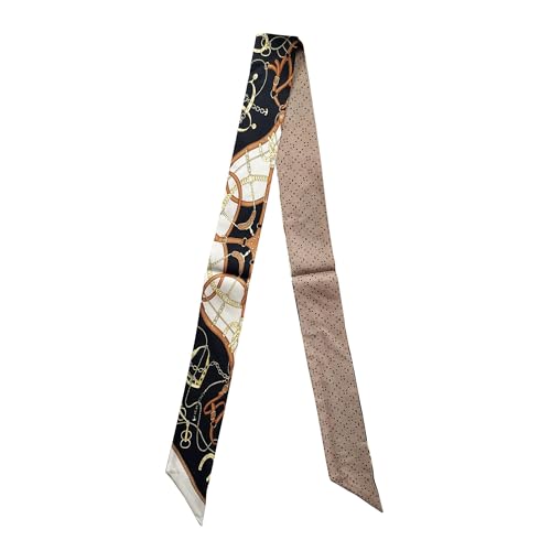 JERLA 100% Mulberry silk Scarf bag scarf Head Hair Ribbon Handbag Handle wrap Tie Bundle Neckerchief Scarf for women - color: Chain Saddle Black
