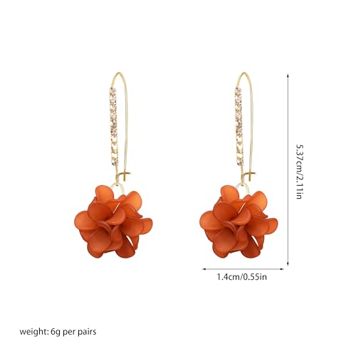 Boho Flower Dangle Earrings for Women Long Drop Resin Acrylic Tiered Petal Statement Earrings Handmade Lightweight Vintage Floral Chunky Drop Jewelry - color: Brown