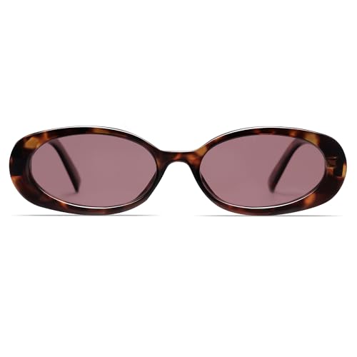 VANLINKER Polarized Retro Oval Sunglasses for Women and Men Small 90s Style VL9580 - color: C24 Tortoise Shell Frame/Pink Red Lens