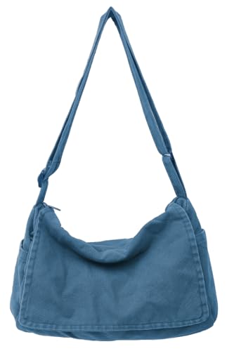 Messenger Bag for Women Men Satchel Bag Canvas Crossbody Shoulder Bag Casual Sling Bag - color: Blue