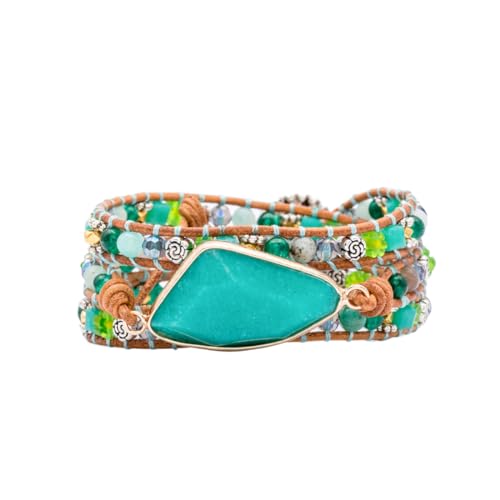 YGLINE Natural Stone Bracelet 5 Wraps Bracelet Handmade Blue Color Boho Bracelet for Women Bracelet - color: green