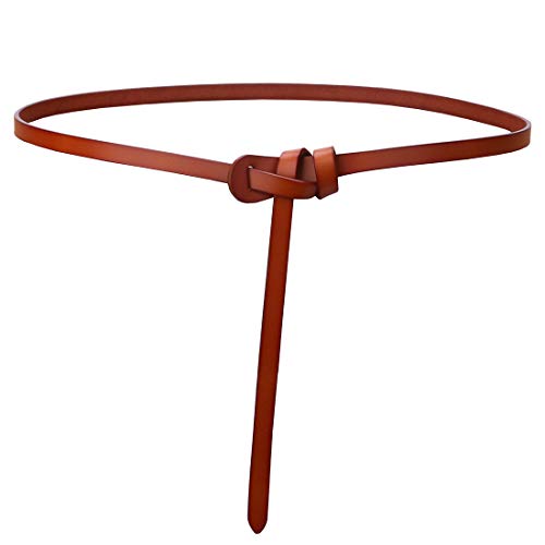 shengweiao Women's Adjustable Leather Belts Fashion Skinny Waist Strap - color: Brown, size: Medium