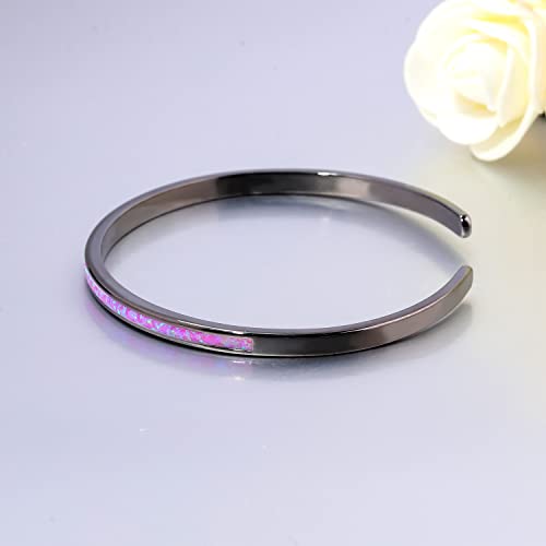 CiNily Womens Cuff Bracelet,Opal Bangle Bracelets Gold Plated Hypoallergenic Ladies Gemstone Open Cuff Bangle Bracelet - color: thin open cuff bracelet-black purple