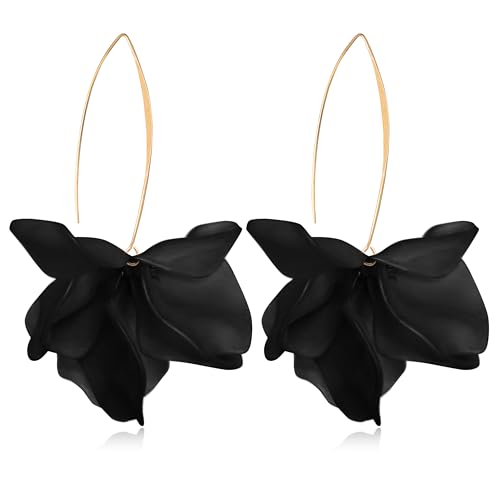 Exaggerated Bohemian Resin Rose Flower Petal Dangle Drop Earrings Long Acrylic Tiered Floral Tassel Earring for Women - color: Black