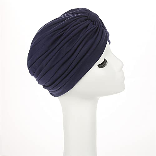 beauty YFJH Women's Cotton Turban Head Wrap Cancer Chemo Beanies Cap Headwear Cap Bonnet Hair Loss Hat - color: Navy