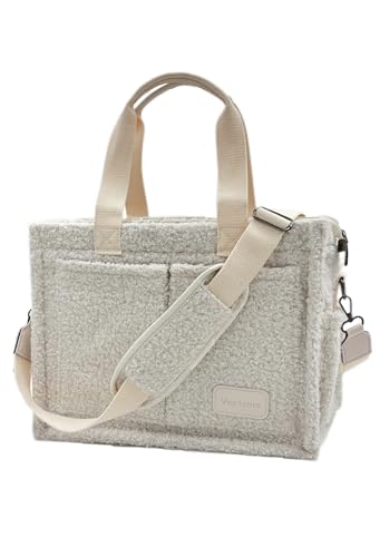 Large Canvas Tote Bag for Women Work Tote Bags with Pockets Laptop Crossbody Purses Everyday Bag Handbags for Travel - color: Plush Beige