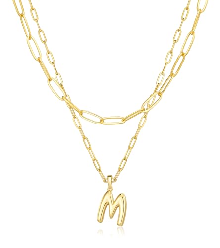 adoyi Dainty Heart Initial Necklaces 14K Gold Plated Layered Letter A-Z Pendant Necklace Stack Trendy Jewelry Birthday Valentines Gifts for Women Jewelry - color: Gold-Letter, style: M