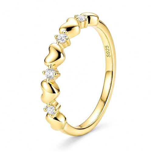 Cross Ring 14K Gold Plated 925 Silver with CZ, Stackable Rings - color: Love 14K Gold, size: 6