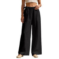 JiXiang Women's Palazzo Pants Wide Leg Boho High Waisted Side Drawstring Lounge Trousers Flowy Casual Loose Lightweight Pants - color: 1-black, size: XX-Large