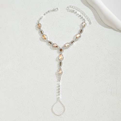 Kokoma Teardrop Barefoot Sandal Anklet for Women Cubic Zirconia Water Drop Foot Chain with Toe Ring Beach Wedding Anklet Foot Chain Jewelry - color: Champagne