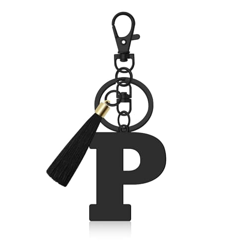 Oubaka Initial Monogram A-Z Keychain for Women, Cute Initial Letter Keychain with Tassel for Handbag Car Key Bag Keyring - color: Black-p