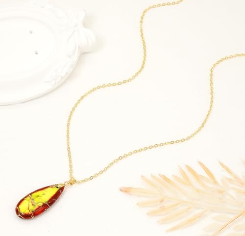 Stone Necklaces for Women Teardrop Gemstone Pendant Necklace Natural Stone Chain Necklaces - color: Red Green