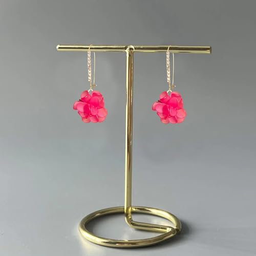 Boho Flower Dangle Earrings for Women Long Drop Resin Acrylic Tiered Petal Statement Earrings Handmade Lightweight Vintage Floral Chunky Drop Jewelry - color: Hot Pink