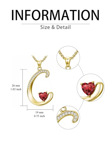 Birthday Gifts for Women 18k Gold Initial Necklaces for Women Simple Alphabets Letters with Birthstone Pendants Name Jewelry Anniversary Wedding Gifts for Sister Daughter Her (with Gift Box) - color: 01-Jan-Garnet, style: Letter C