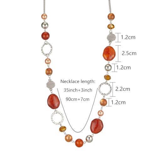 PEARL&CLUB Long Beaded Necklaces For Women - Sweater Chain Fashion Jewelry Necklace Gifts For Women - color: 23-Red coffee