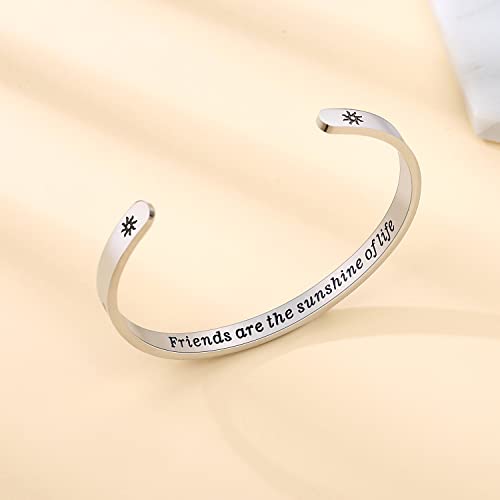 TONY & SANDY Inspirational Bracelets for Women Teen Girls Personalized Gifts for Daughter Granddaughter Mom Sister Friends Stainless Steel Engraved Cuff Birthday Easter Christmas - style: A - Friend Gifts - Friends are the sunshine of life