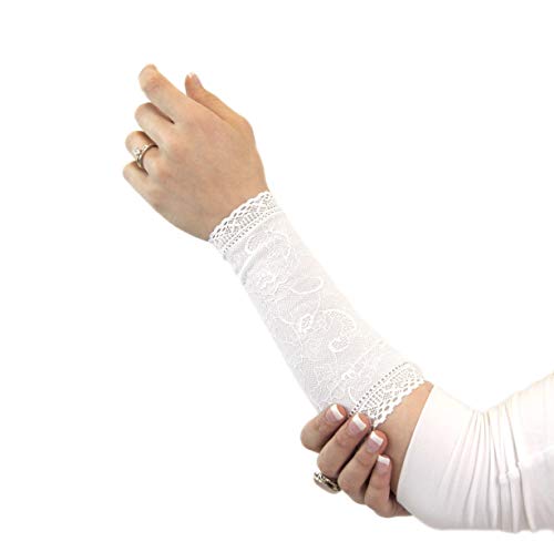 Long Lace Arm Cuff Bracelet (White) Stretch for Women