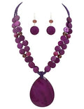 Big Teardrop Pendant Necklaces for Women Colorful Beaded Necklaces Statement Set for Holiday. - color: Purple