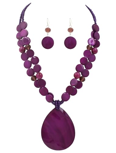 Big Teardrop Pendant Necklaces for Women Colorful Beaded Necklaces Statement Set for Holiday. - color: Purple