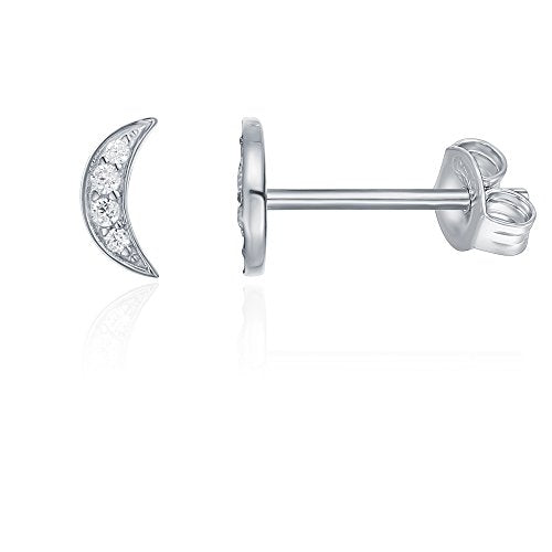 PAVOI 14K Gold Plated Dainty Stud Earrings for Women - 925 Sterling Silver Posts Earrings with Cubic Zirconia - Celestial Lightning Bolt, Moon, Star, and Flower Gold Jewelry Gifts - style: Moon