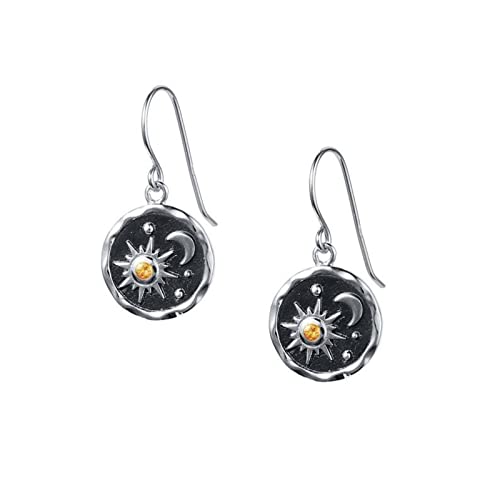 MALOYANVE Vintage Sun and Moon Drop Dangle Earrings for Women Unique lightweight Handmade Retro Boho Antiqued Gold Silver Round Coin Earrings for Women Jewelry - color: Silver