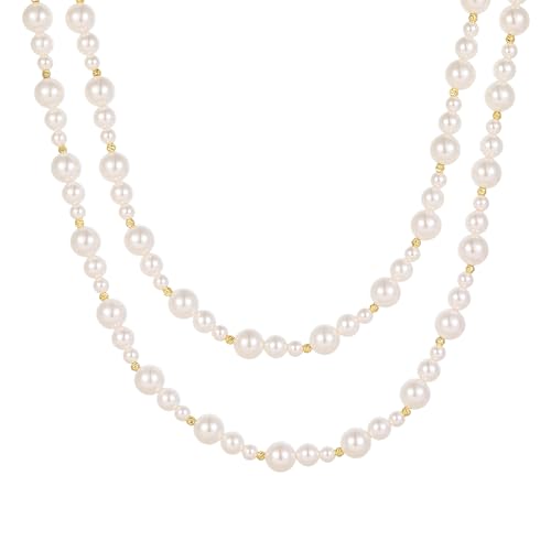 ARSIS 18K Gold Plated Shell Pearl Necklace for Women, 35"/45" Long Dainty Pearl Layering Necklace Beaded Choker, Vintage Boho Strand Necklace Vacation Jewelry Gift for Birthday Anniversary Party - color: 115cm Gold Pearl