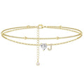 Ankle Bracelets for Women Waterproof 14K Gold Plated CZ Initial Anklet for Women Dainty Layered Letter Heart Ankle Bracelets Handmade Adjustable Foot Chain Anklet Summer Beach Jewelry - color: gold J