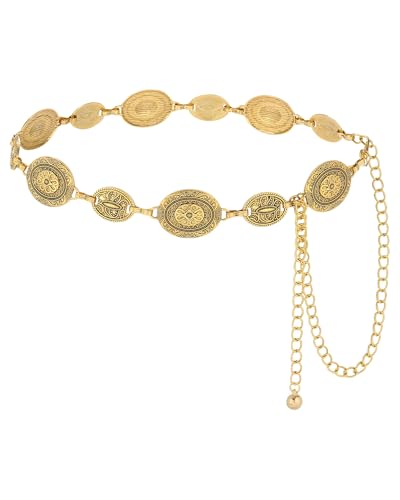 AWAYTR Chain Belt for Women – Adjustable Boho Metal Waist Chain Belt Gold Sliver for Dresses Jeans Country Concert Outfit - color: Gold-mixed Oval