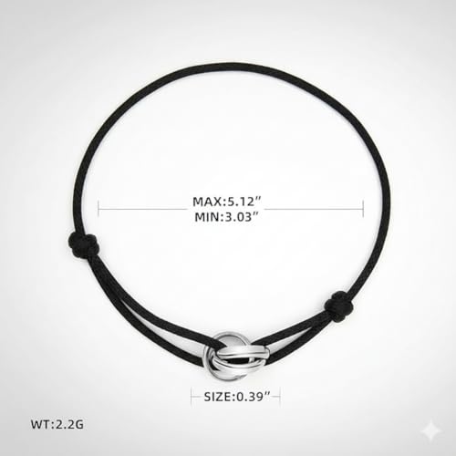 Red/Black/Pink String Bracelet for Protection and Good Luck, Adjustable Handmade Rope Bracelet with Gold/Silver Trinity Ring, Karma Friendship Bracelet for Women Men, Lucky Amulet Gift - color: Black-sliver