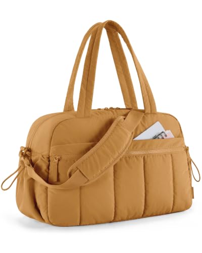 BAGSMART Gym Bag for Women, Duffle Bag for Travel with Wet Pocket, Lightweight Carry on Weekender Duffel, Water Resistant - color: Yellow Brownstone, size: Medium