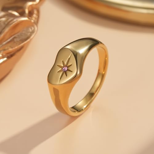 YeGieonr Non Tarnish Gold Rings for Women, Waterproof Gold Signet Ring, 18K Gold Plated Stackable Rings for Everyday Wear - color: Heart Pink