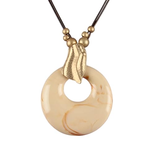 GelConnie Long Necklaces for Women Boho Large Pendant Necklace Casual Bohemian Brown Leather Choker Sweater Circle Statement Stone Necklace - style: Gold White Turquoise Necklace
