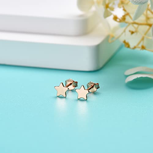 3 Pairs 925 Sterling Silver Star Stud Earrings for Women,Tiny Simple Geometric Stud Earrings Set Small Hypoallergenic Cartilage Tragus Ear Jewellery for Men (3/4/5mm) - color: 10 Rose Gold-3Pairs-3/4/5mm
