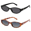 Retro Oval Sunglasses for Women Men Y2k Narrow Cat Eye Sunnies Skinny Shades AR82299 - color: 04. Black/Grey+tortoise/Blue Grading