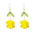Resin Flower Cluster Ball Dangle Drop Earrings for Women Spring Summer Bohemian Floral Petal with Green Leaf Earrings Vacation Party Jewelry - color: Yellow