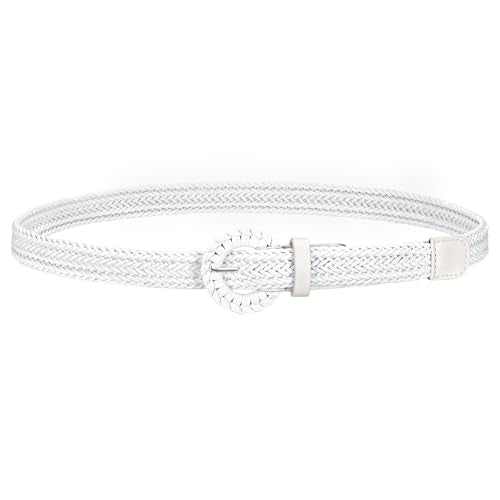 JASGOOD Women's Straw Braided Woven Boho Belt - Skinny Raffia Waist Strap for Summer Dresses & Jeans(Width:0.9") - color: White, size: Waist size below 38"