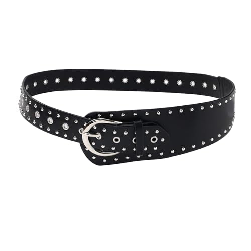 MILAKOO Vintage Punk Leather Waist Belt for Women 80s Goth Costume Cinch Belts Ladies Western Belt for Jean - color: B1: Black