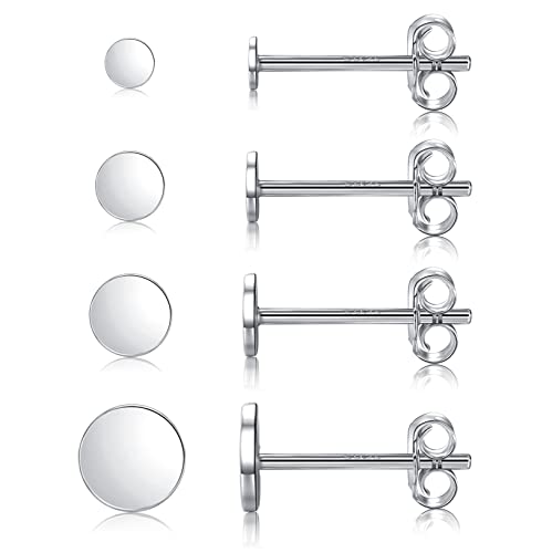 925 Sterling Silver Dot Stud Earrings | Small Simple Round Disc Stud Earrings | Tiny Flat Circle Hypoallergenic Cartilage Tragus Piercing Earrings Gifts for Women Men 2mm 3mm 4mm 5mm - color: #8 white gold-2/3/4/5mm