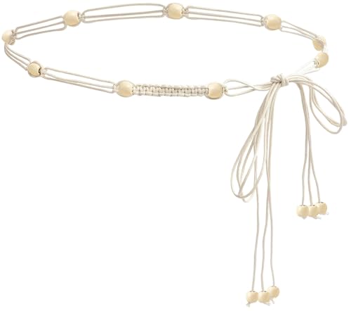 LIMHOO Women's Boho Braided Belt Adjustable Beaded Rope Waist Belts for Dresses - color: 520 White