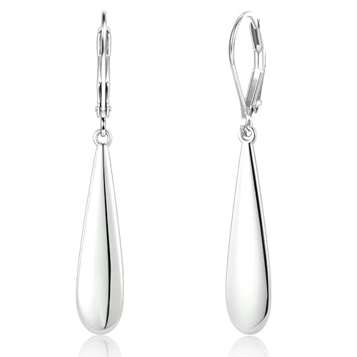 Silver Long Teardrop Dangle Earrings for Women, 14K Gold Plated Hypoallergenic Drop Leverback Earrings, Trendy Long Teardrop Dangle Earings for Jewelry Gifts - color: A-Silver