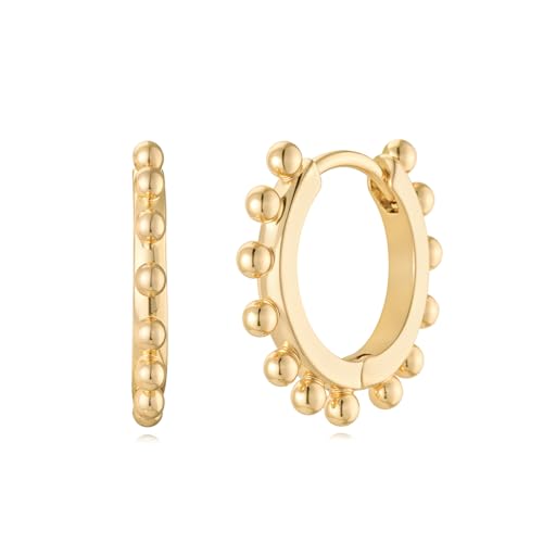 MYEARS Women Earrings Gold Huggie Hoop 14K Small Simple Hypoallergenic Everyday Jewelry - style: Bead Thirteen