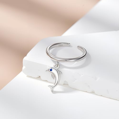CHIC & ARTSY 925 Sterling Silver Open Toe Ring for Women - Lightweight Comfortable Yoga Toe Rings, Adjustable Stackable Toe Rings, Boho Coastal Vacation Beach Foot Jewellery - color: Dolphin