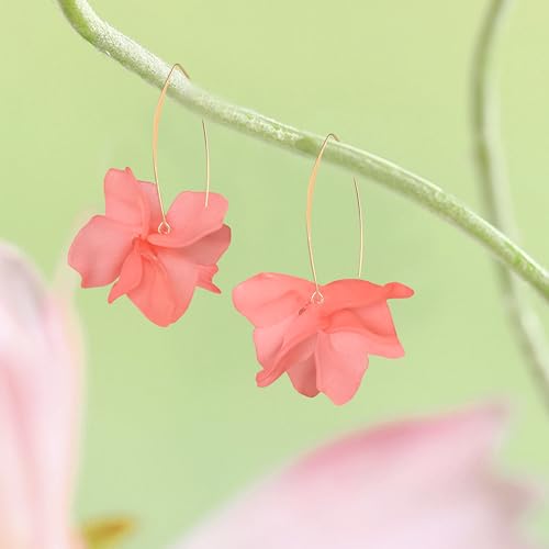 Exaggerated Bohemian Resin Rose Flower Petal Dangle Drop Earrings Long Acrylic Tiered Floral Tassel Earring for Women - color: Meat Pink