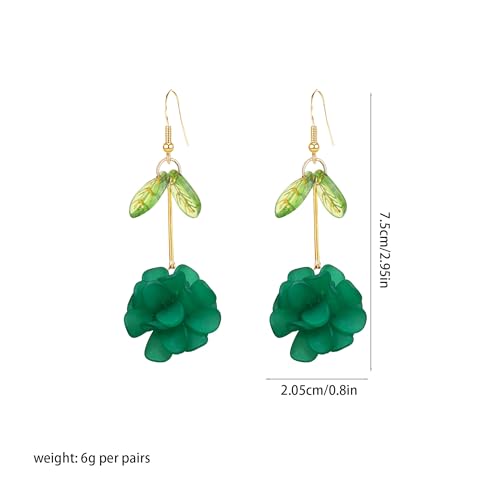 Resin Flower Cluster Ball Dangle Drop Earrings for Women Spring Summer Bohemian Floral Petal with Green Leaf Earrings Vacation Party Jewelry - color: Green
