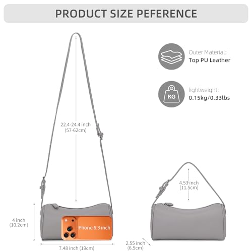 KouLi Buir PU Leather Crossbody Purse for Women Trendy Small Barrel Hobo Shoulder Handbag Lightweight Daily Purse - color: Grey