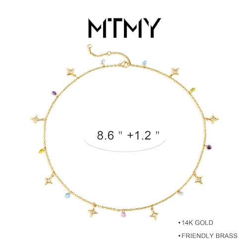 MTMY Gold Anklets for Women 14K Gold Plated Tiny Bead Anklet Colorful Tassel Foot Chain Dainty Adjustable Cute Summer Beach Boho Anklets Jewelry Gift - style: cz star tassel