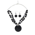Layered Beads Statement Fashion Necklace Chunky Jewelry Set Big Colorful Glass Stone Circle Shell Pendant Choker Necklace and Earring Set for Women - color: black