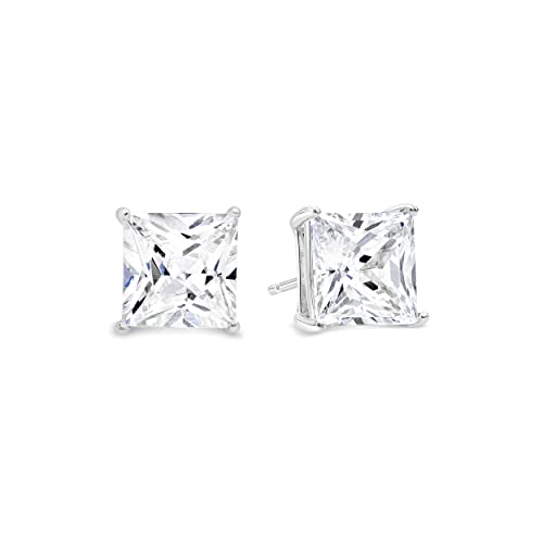 KEZEF Sterling Silver Stud Earrings for Women & Men - 4-Prong Setting Cubic Zirconia Earrings Studs - Premium CZ S925 Hypoallergenic - Available in 14K White and Yellow Gold, Rose Gold - 3mm to 9mm - color: 14K White Gold, size: 8mm - Bold