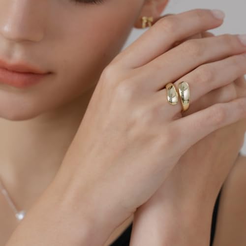 MINDDHA 14K Gold/White Gold Plated Chunky Open Twist Stackable Rings for Women | Bold Crossover Statement Ring Band Size 4-12